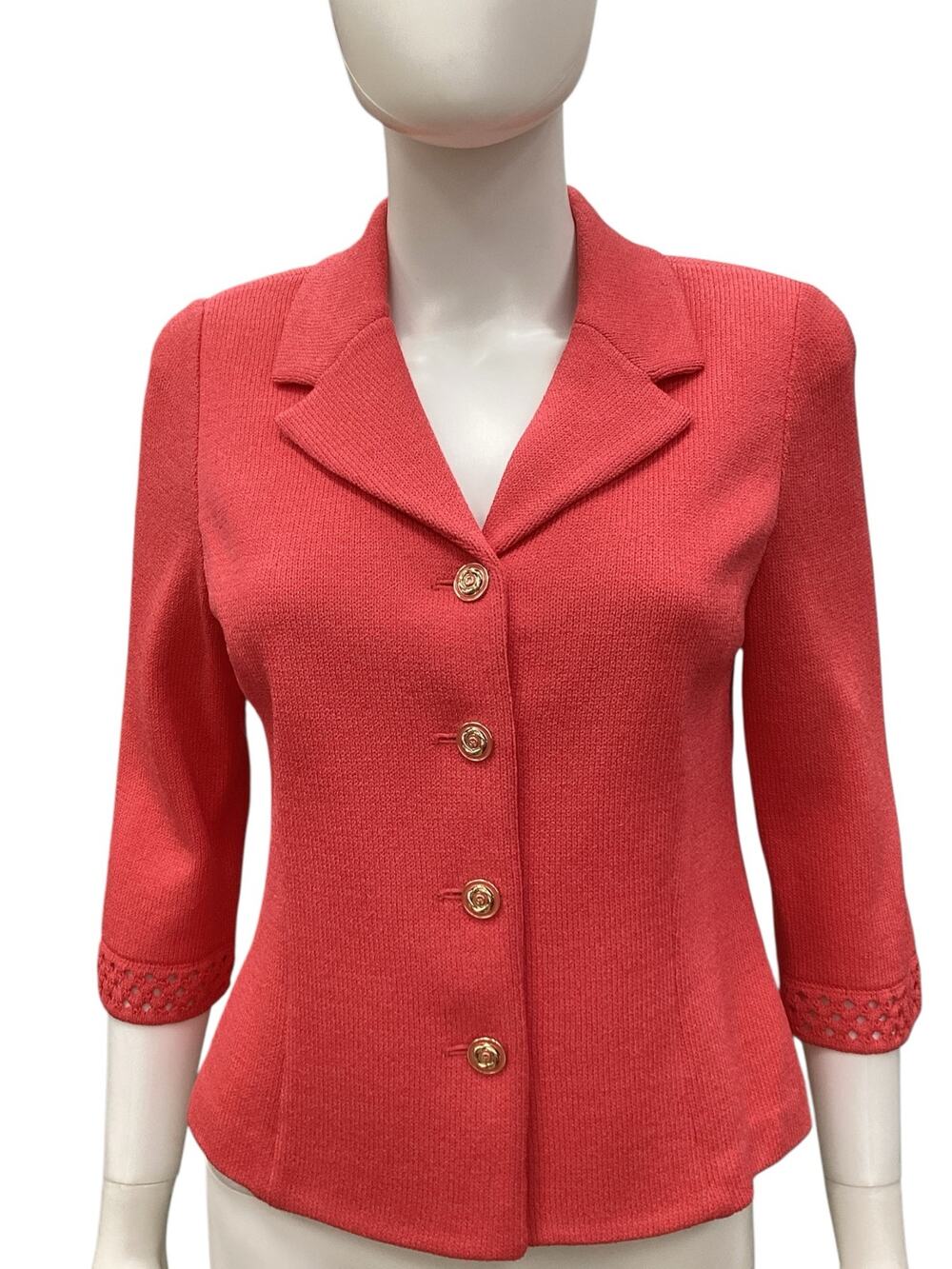 VTG St. John Blazer Women’s Size6 Fine Knit Blazer Gold Tone Buttons 3/4 Sleeve